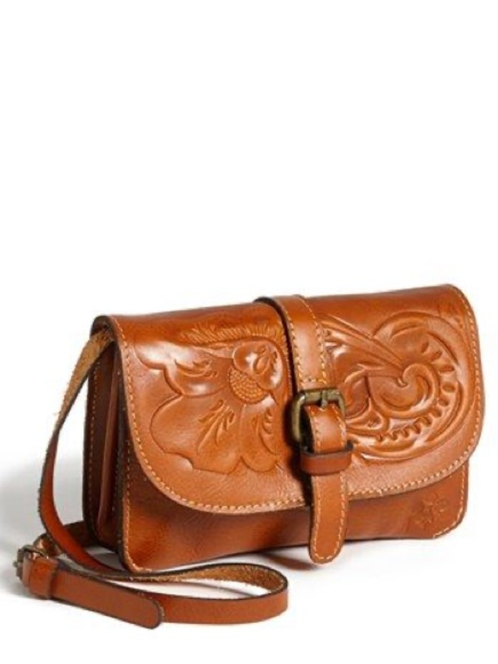Patricia Nash Torri Tooled Leather Crossbody Bag - Tan